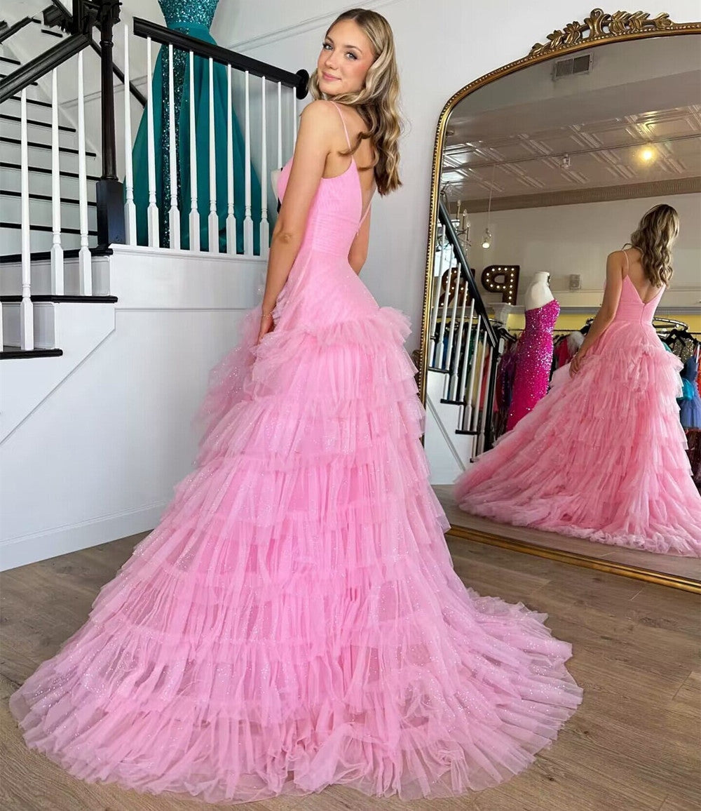 Roycebridal Alianna |A-Line Spaghetti Straps Tiered Tulle Prom Dress