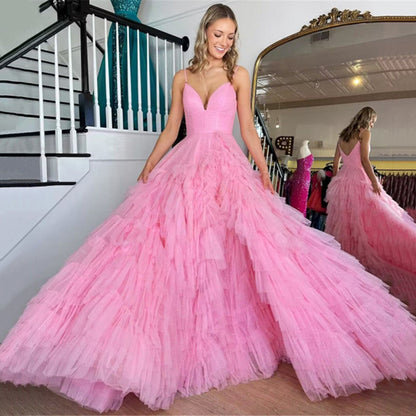 Roycebridal Alianna |A-Line Spaghetti Straps Tiered Tulle Prom Dress