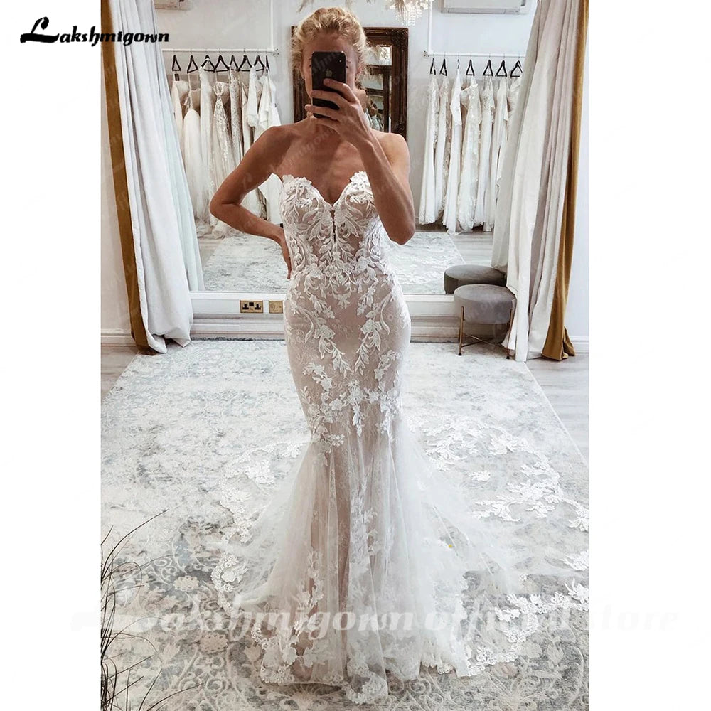 Roycebridal Lace Boho Wedding Dress 2025 Off The Shoulder Sweetheart Appliques Cut Out Long Train Vestido de novia corte sirena