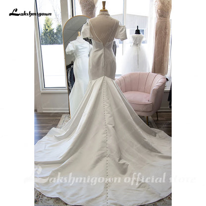 Roycebridal Mermaid Boho Satin Pleat Women Wedding Dress Bridal Gown Backless robe mariage femme