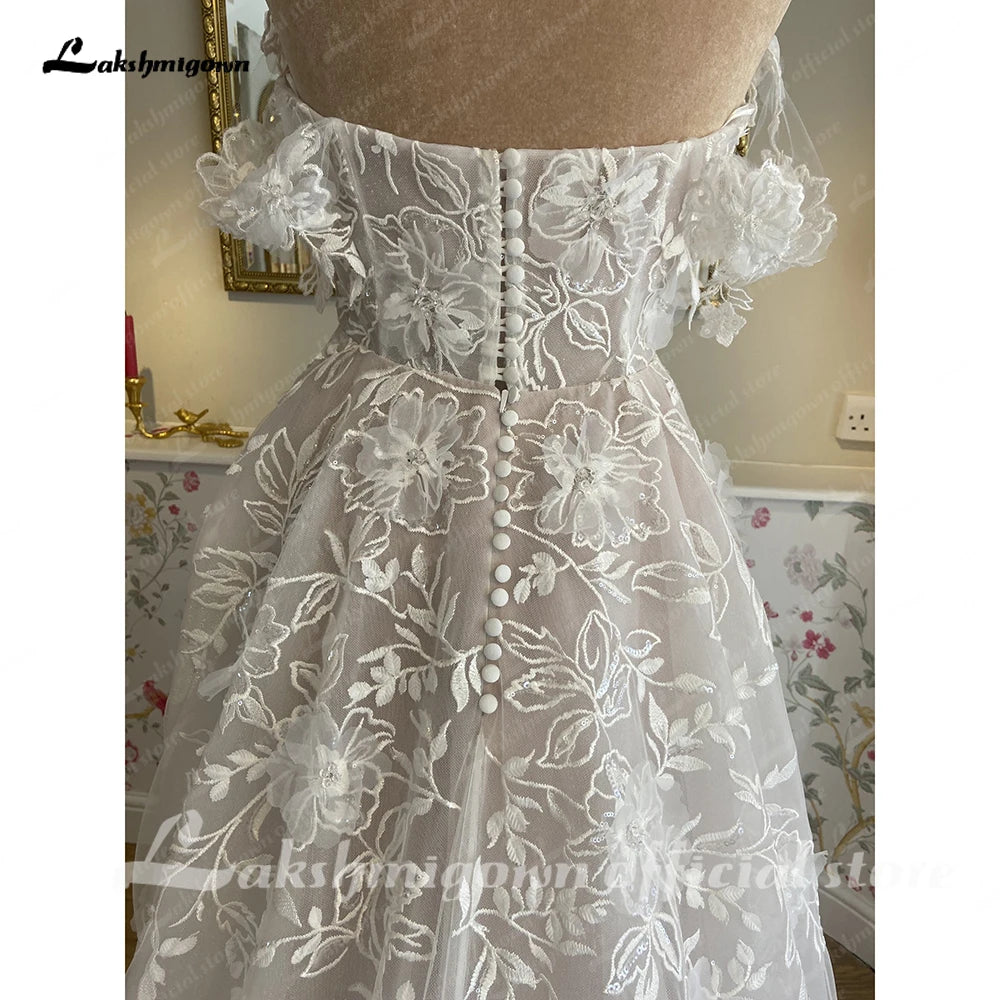 Roycebridal Roycebridal Off Shoulder A Line Wedding Dresses For Women 2024 Lace Floral Bridal Gown Backless Summer Boho Robe De Mariee