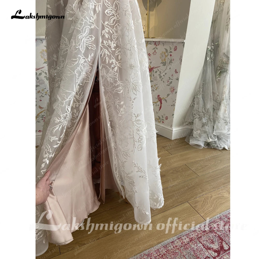 Roycebridal Off Shoulder A Line Wedding Dresses For Women  Lace Floral Bridal Gown Backless Summer Boho Robe De Mariee