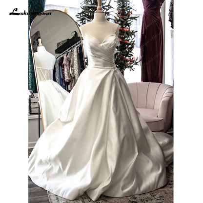 Roycebridal Princess Bridal Satin Wedding Dresses For Women with Dectachable Skirt  Sweetheart Pleat Bridal Gowns