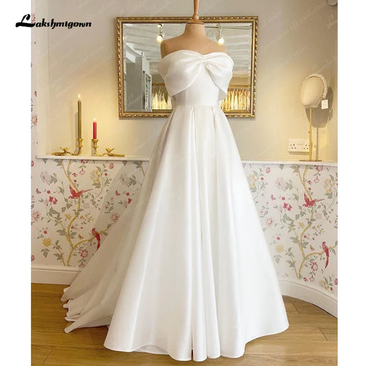 Roycebridal Roycebridal Bow Off-The-Shoulder Wedding Dresses Vestidos de Nova A-Line Simple Bride Dresses Sweep Train For Women 2024