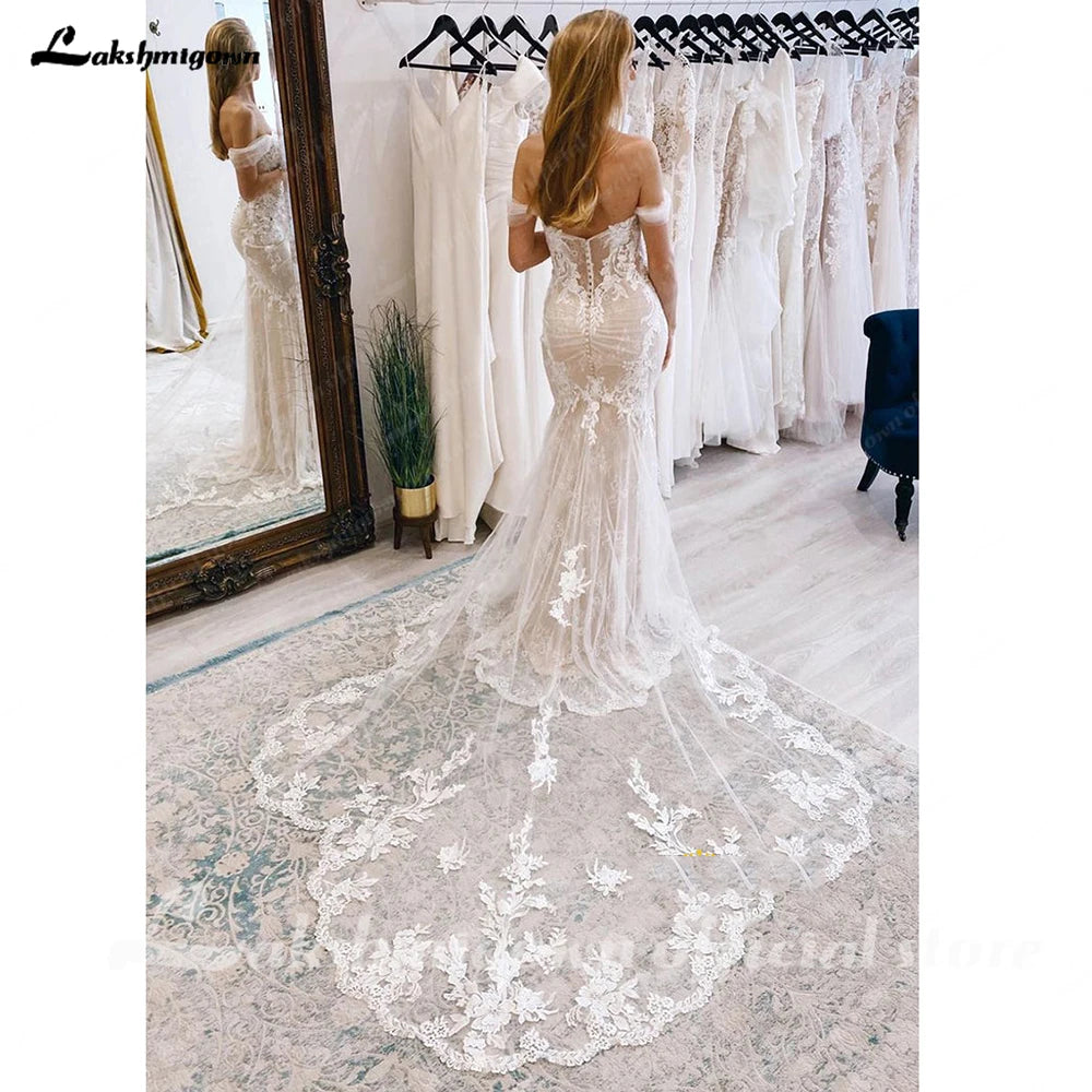 Roycebridal Lace Boho Wedding Dress 2025 Off The Shoulder Sweetheart Appliques Cut Out Long Train Vestido de novia corte sirena