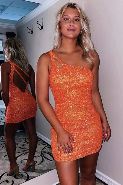 Magdalene |Bodycon One Shoulder Sequins Homecoming Dress