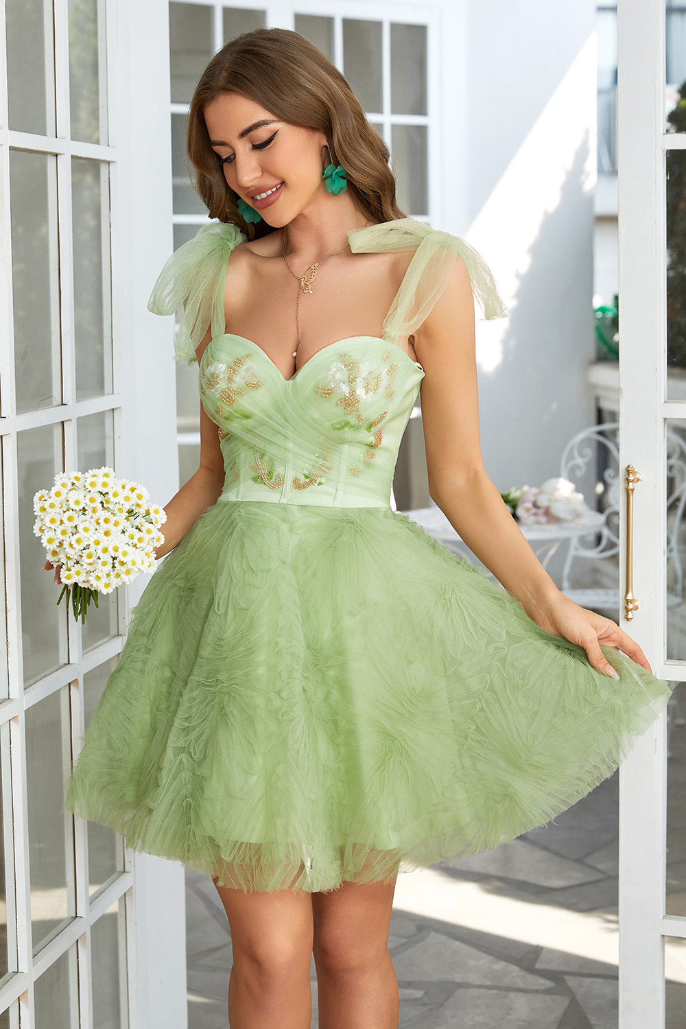 Green A Line Sweetheart Short Homecoming Dress with Appliques