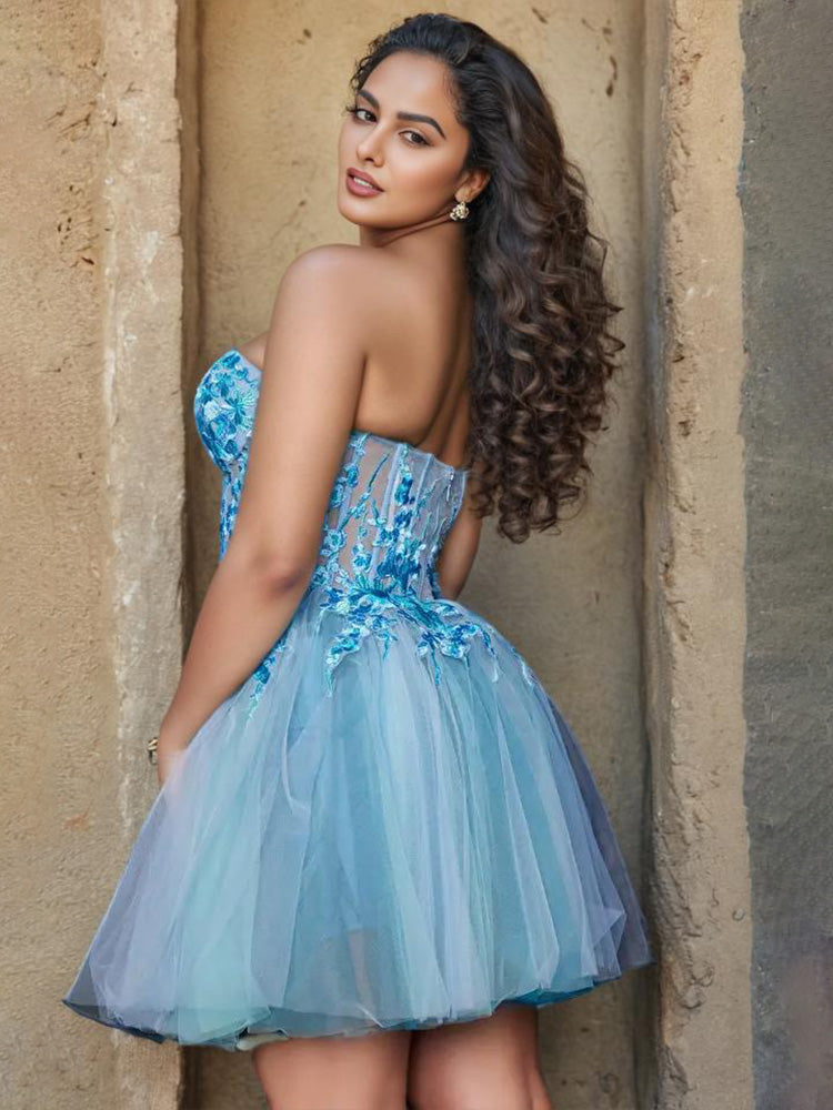 A Line Illusion Appliques Homecoming Dresses with Detachable Sleeves