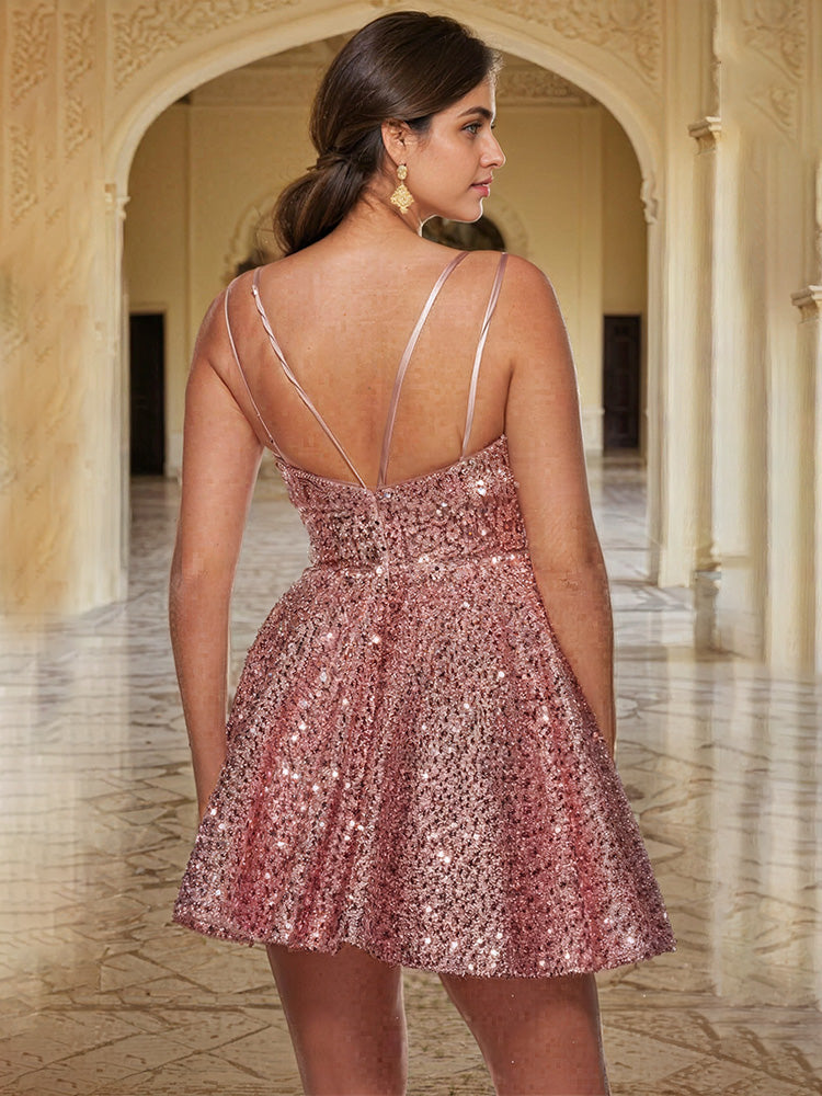 A Line V-neck Sequin Homecoming Dresses