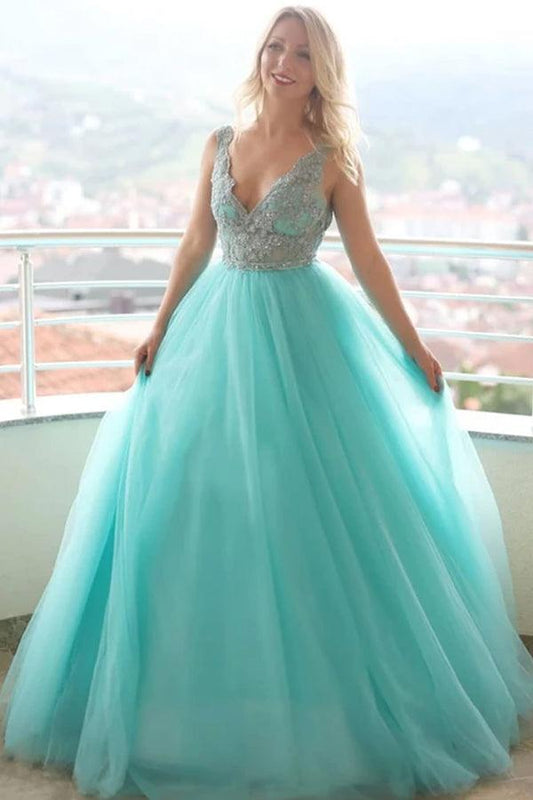 Roycebridal Roycebridal Alondra | A-line V neck Tulle Lace Long Prom Dress Evening Dress