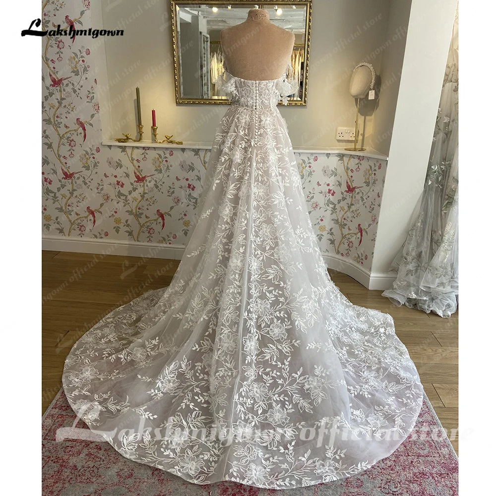 Roycebridal Roycebridal Off Shoulder A Line Wedding Dresses For Women 2024 Lace Floral Bridal Gown Backless Summer Boho Robe De Mariee