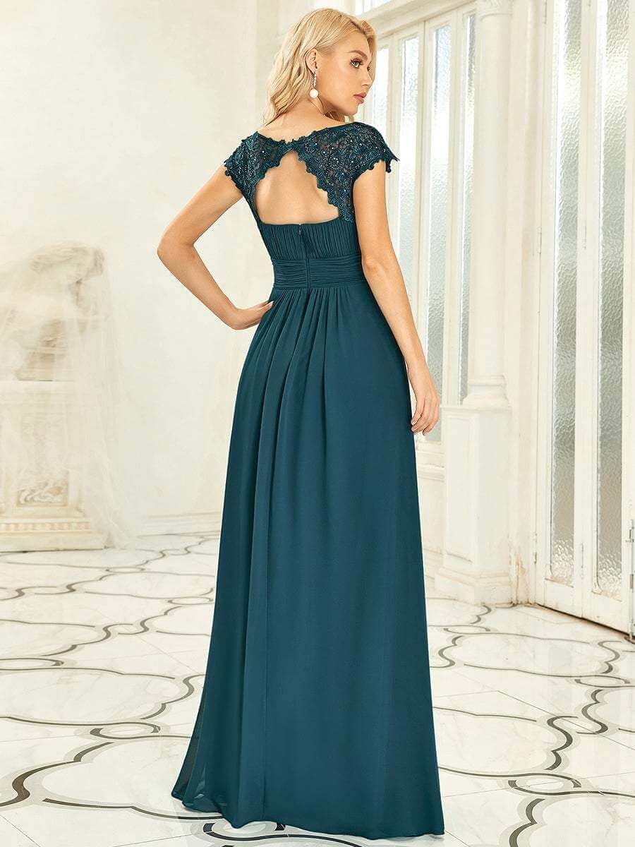 Allanah cap sleeve lace and chiffon bridesmaid dress darker colors - Bay Bridesmaid