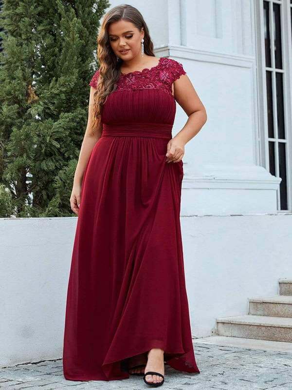 Allanah cap sleeve lace and chiffon bridesmaid dress darker colors - Bay Bridesmaid