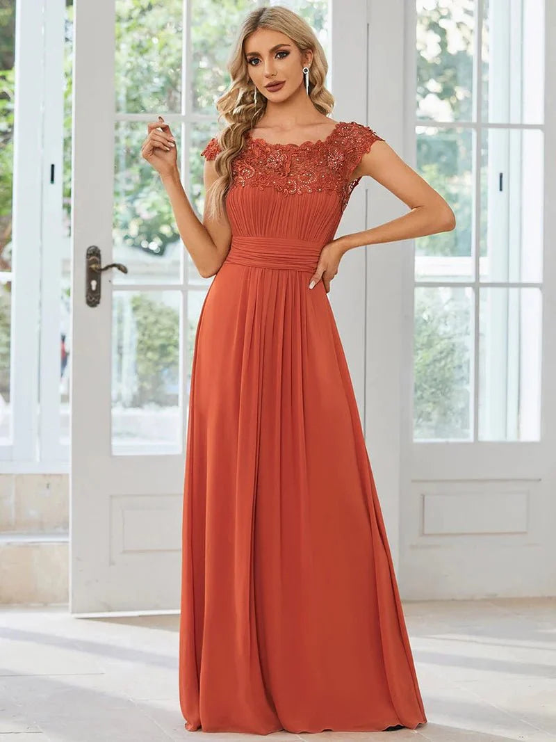 Allanah cap sleeve lace and chiffon bridesmaid dress in darker colors - Bay Bridal and Ball Gowns