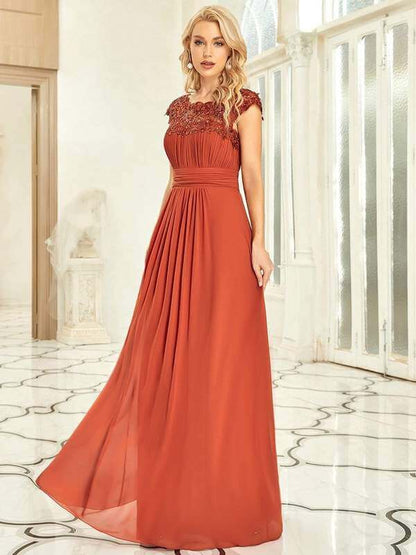 Allanah cap sleeve lace and chiffon bridesmaid dress darker colors - Bay Bridesmaid