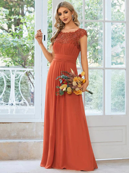 Allanah cap sleeve lace and chiffon bridesmaid dress in darker colors - Bay Bridal and Ball Gowns