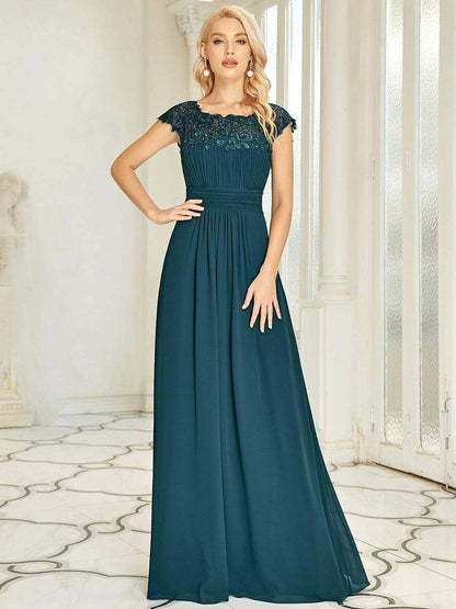 Allanah cap sleeve lace and chiffon bridesmaid dress darker colors - Bay Bridesmaid