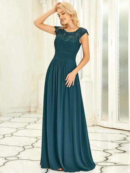 Allanah cap sleeve lace and chiffon bridesmaid dress darker colors - Bay Bridesmaid