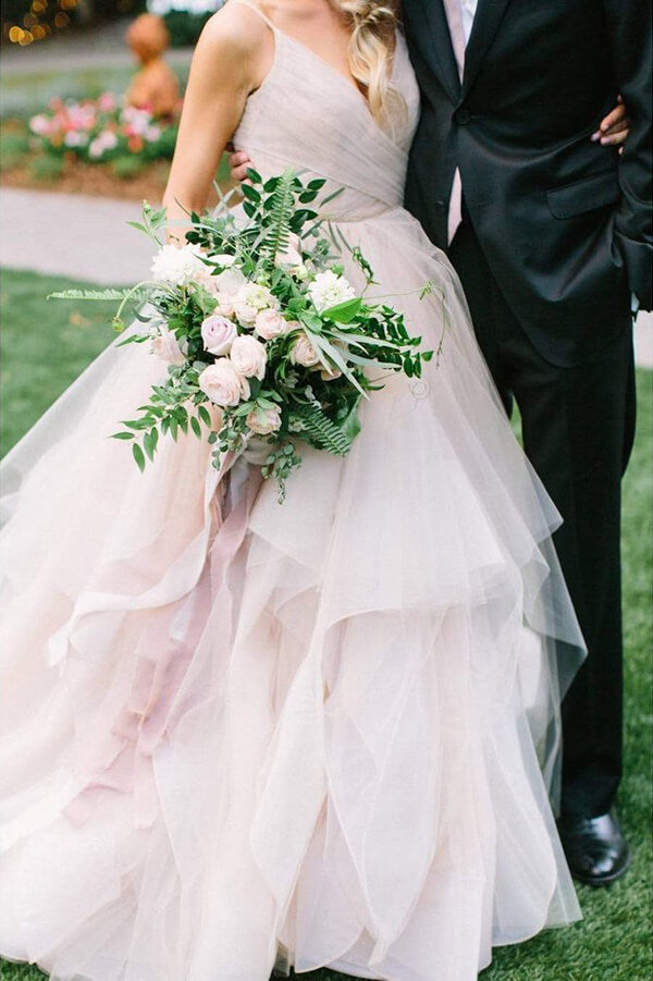 Ball Gown Tulle Spaghetti Straps Open Back Wedding Dresses, Bridal Gown, MW580 | cheap wedding dresses | bridal gowns | wedding gowns | www.musebridals.com