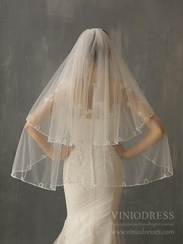 Beaded Short Blusher Veil Elegant Bridal Veils AC1244-Veils-Viniodress-Ivory-Viniodress