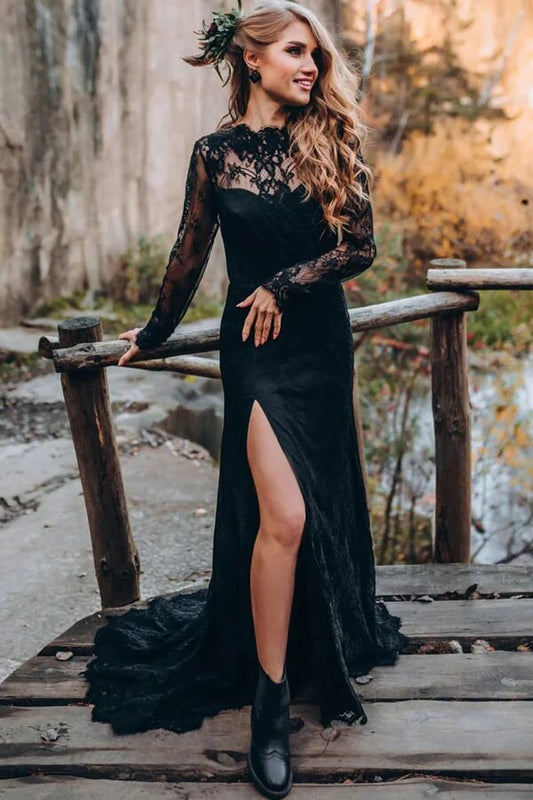 Black Sheath Sweetheart Long Sleeves Lace Wedding Dresses, Bridal Gown, MW997 | a line wedding dress | lace wedding gown | bridal outfit | musebridals.com