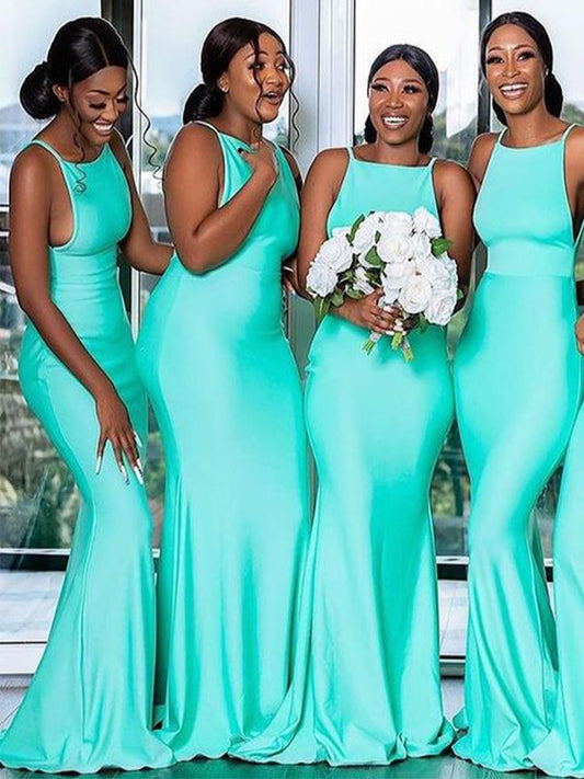 Floor Length Mermaid Sleeveless Long Turquoise Bridesmaid Dresses