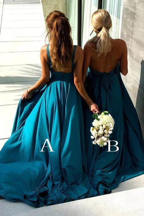 Roycebridal Multiway Halter Long Two Piece Beach Blue Bridesmaid Dresses Split Backless