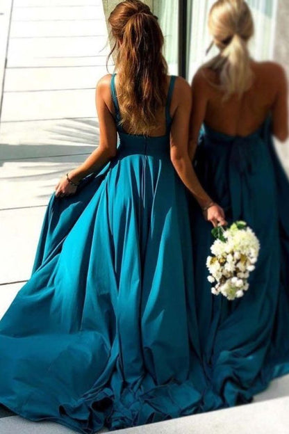 Roycebridal Cheap Blue Long Chiffon Bridesmaid Dresses V Neck with Split