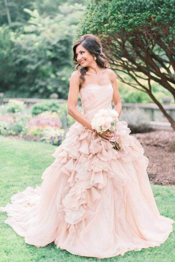 Blush Ball Gown Organza Ruffles Strapless Wedding Dresses, Bridal Gown, MW769 | bridal gown | wedding dresses online | cheap wedding dress | musebridals.com