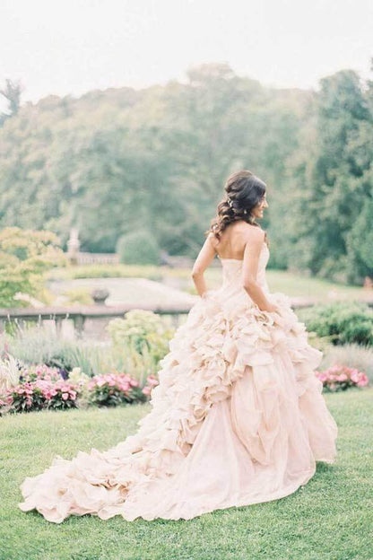 Blush Ball Gown Organza Ruffles Strapless Wedding Dresses, Bridal Gown, MW769 | vintage wedding dresses | outdoor wedding dresses | wedding dresses cheap | musebridals.com