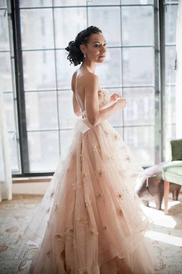 Blush Pink A-line Sweetheart Floral Backless Wedding Dress, Bridal Gowns, MW761 | wedding gown | wedding dresses online | bridal dresses | musebridals.com