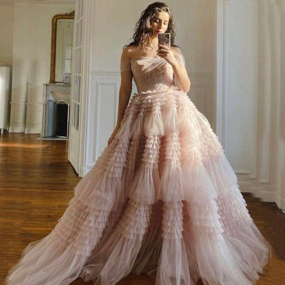 Roycebridal Zariah |Princess A line Off Shoulder Ruffled Tulle Prom Dress