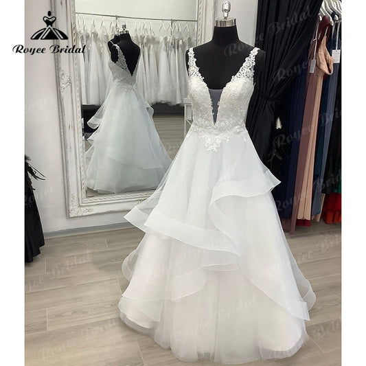 Roycebridal BRIDE,BRIDE EXPLORE All Wedding Dresses,BRIDE EXPLORE Custom Wedding Dresses 👗,BRIDE EXPLORE Plus SizeBoho Ball Gown Sleeveless Wedding Dress Custom For Women 2025 Bride Gown Sexy Deep V Neck Backless Lace Appliques Sweep vestido