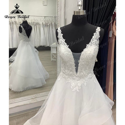 Roycebridal BRIDE,BRIDE EXPLORE All Wedding Dresses,BRIDE EXPLORE Custom Wedding Dresses 👗,BRIDE EXPLORE Plus SizeBoho Ball Gown Sleeveless Wedding Dress Custom For Women 2025 Bride Gown Sexy Deep V Neck Backless Lace Appliques Sweep vestido