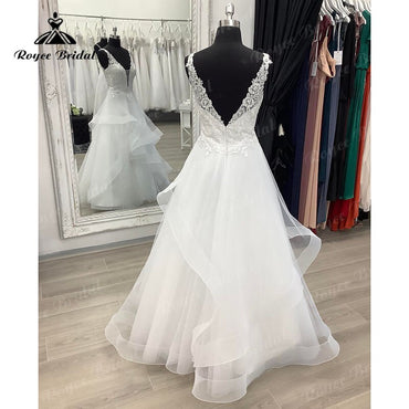 Roycebridal BRIDE,BRIDE EXPLORE All Wedding Dresses,BRIDE EXPLORE Custom Wedding Dresses 👗,BRIDE EXPLORE Plus SizeBoho Ball Gown Sleeveless Wedding Dress Custom For Women 2025 Bride Gown Sexy Deep V Neck Backless Lace Appliques Sweep vestido