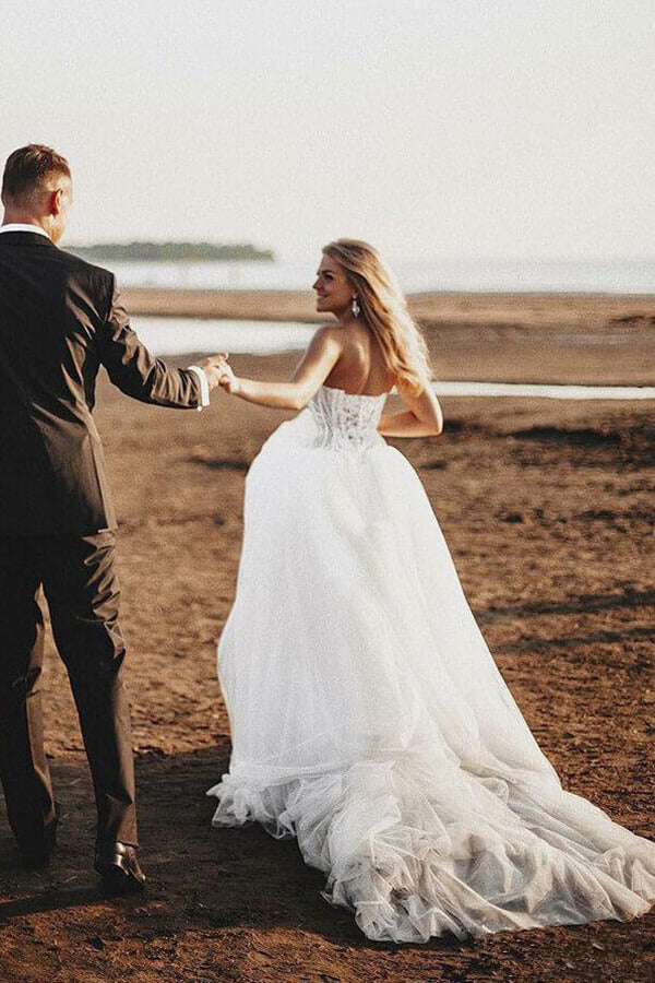 Boho Lace Bodice Sweetheart Wedding Dresses, Rustic Bridal Gown, MW548 | a line lace wedding dresses | beach wedding dresses | bridal gowns | wedding gowns | www.musebridals.com