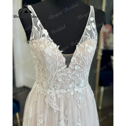 Brautkleid Civil Lace Floral Tank V Neck Blush Pink Boho Women Wedding Dress 2024 Bridal Gown Backless vestido de noiva Elegant