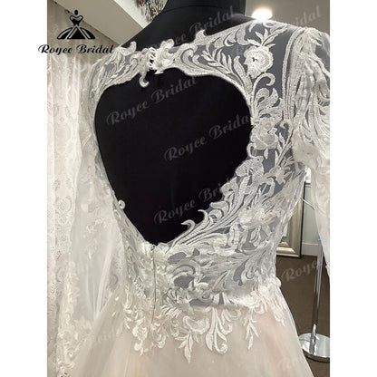 Roycebridal Brautkleid Long Sleeve V Neck Lace Bodice Open Back Beach Boho Wedding Dress 2025 Generous Bridal Wedding Gown robe mariage Sexy