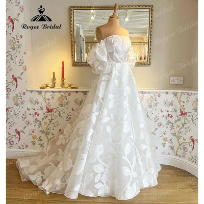 Roycebridal Brautkleid Princess Lace Floral Off Shoulder Wedding Dress with Short Sleeve 2024 Bridal Gown Women robe de soirée de mariage