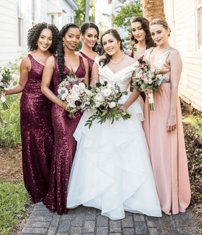 Burgundy Sequin Cheap Bridesmaid Dresses Fall V Neck Sleeveless