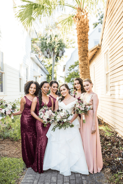 Burgundy Sequin Cheap Bridesmaid Dresses Fall V Neck Sleeveless