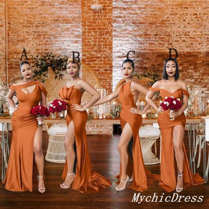 Roycebridal Mismatched Burnt Orange Bridesmaid Dresses Satin Cheap Wedding Guest Dress