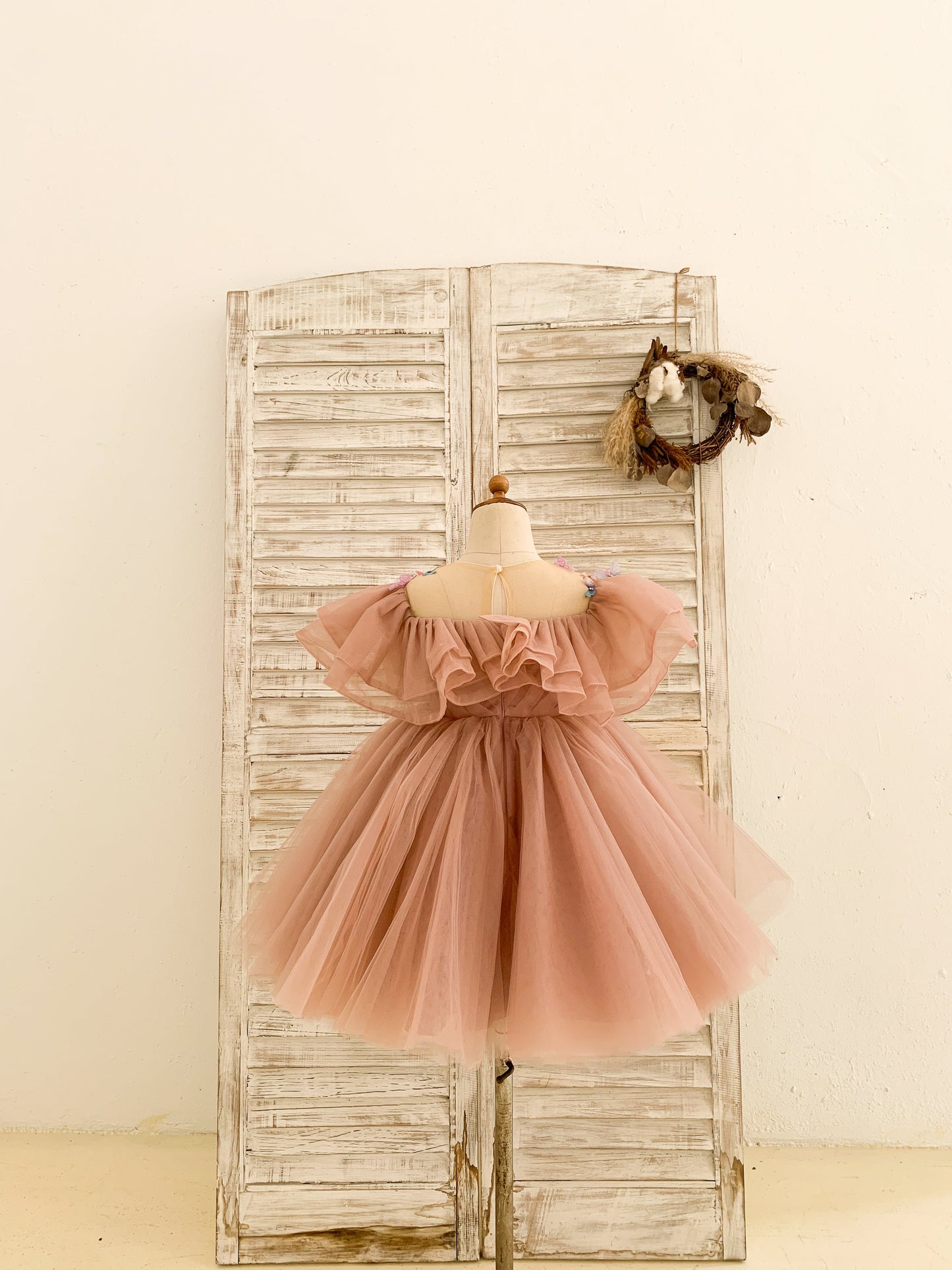 Birthday Party 3D Butterflies Mauve Tulle Ruffles Wedding Flower Girl Dress