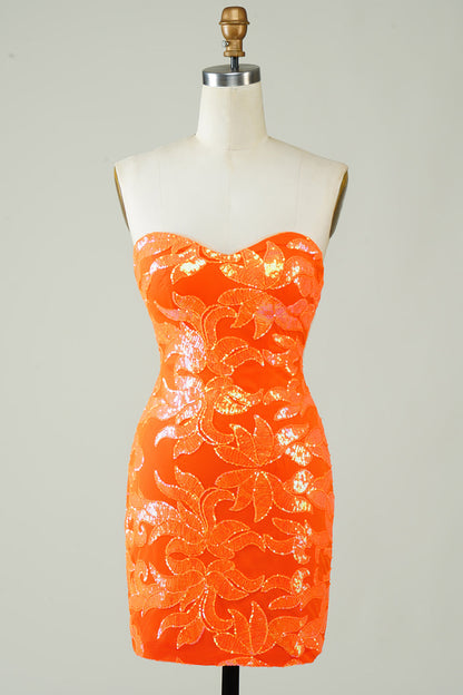 Strapless Orange Tight Homecoming Dress