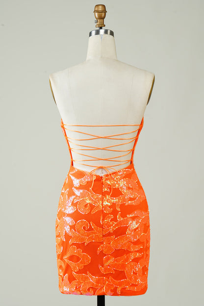 Strapless Orange Tight Homecoming Dress