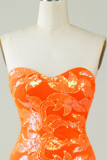 Strapless Orange Tight Homecoming Dress