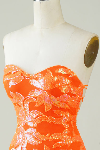 Strapless Orange Tight Homecoming Dress