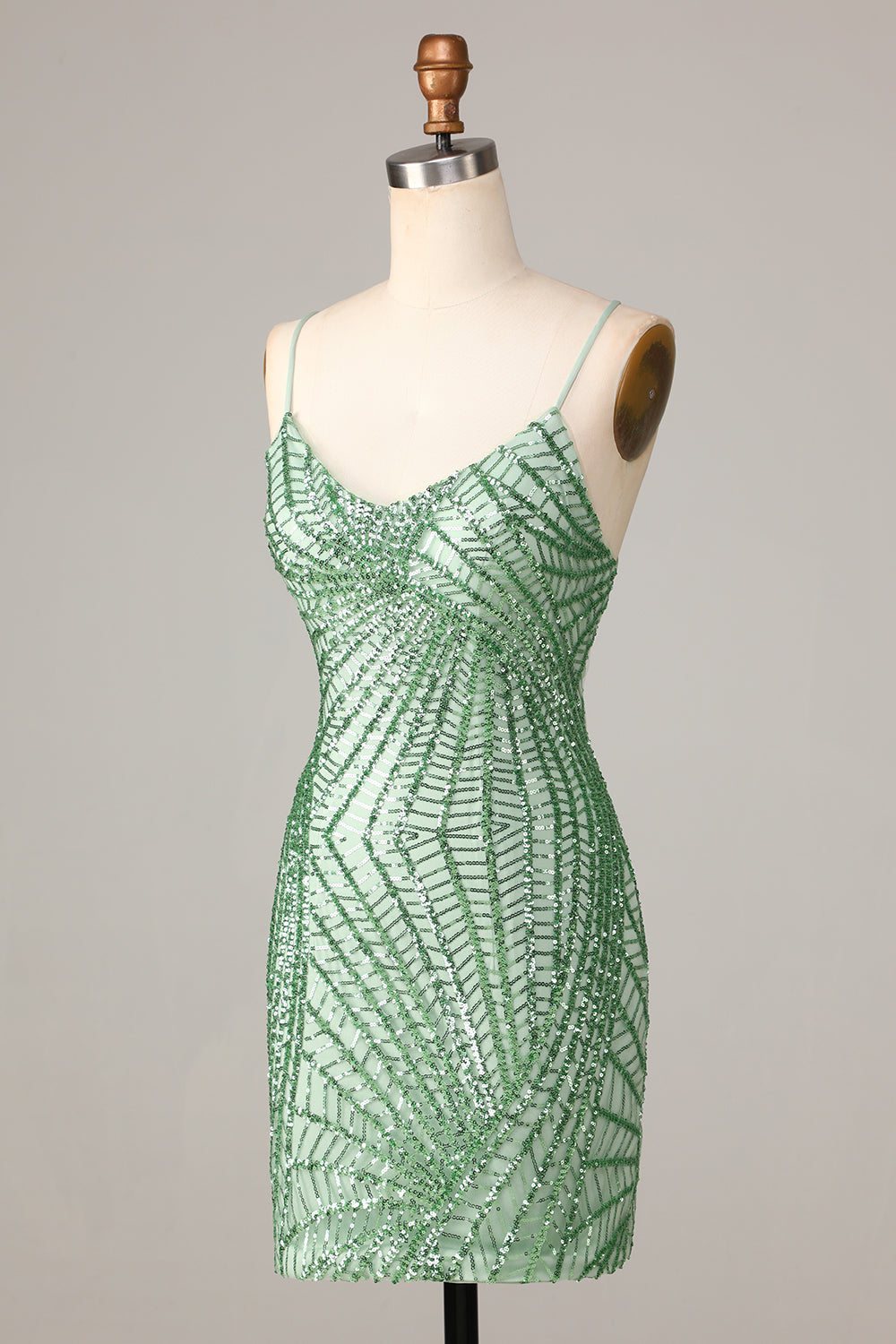 Stylish Green Sheath Sequins Short Homecoming Dress with Criss Cross Back