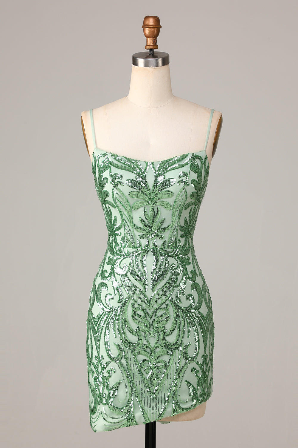 Stylish Green Bodycon Spaghetti Straps Backless Sequins Short Homecoming Dress