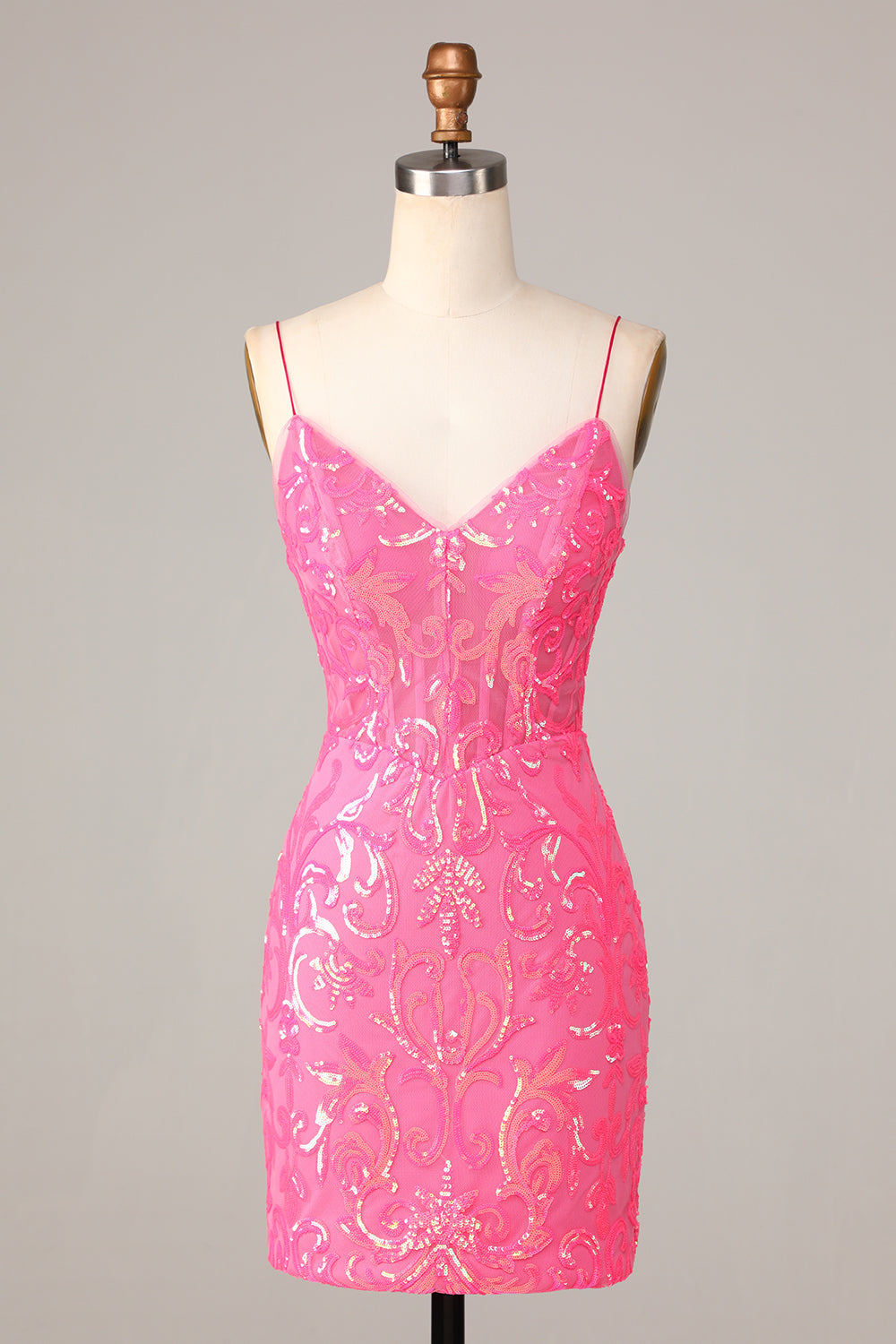 Amazing Sheath Fuchsia Spaghetti Straps Sequins Homecoming Dress